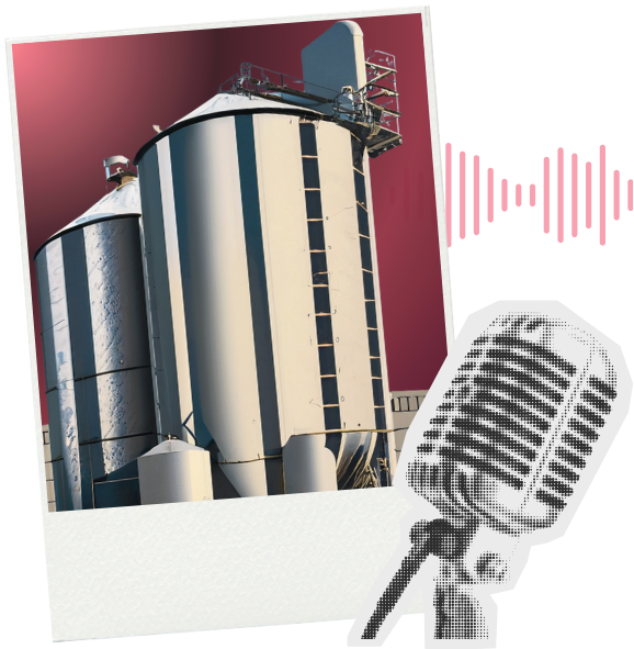 The Feed Mill Podcast - Feed mill silos with microphone