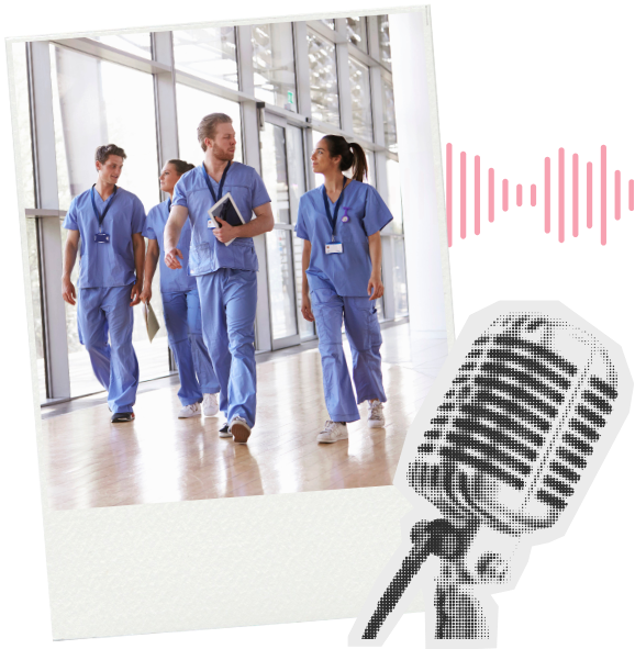 Medical podcast illustration with stethoscope and microphone
