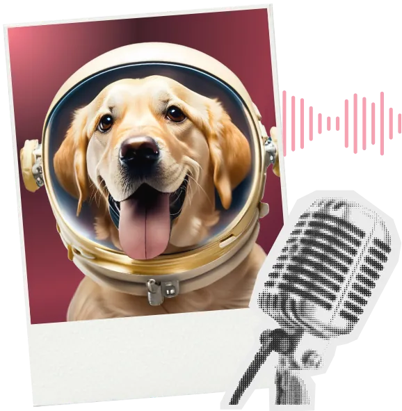 The Pet Food Science Podcast Show - Golden Retriever wearing astronaut helmet with microphone