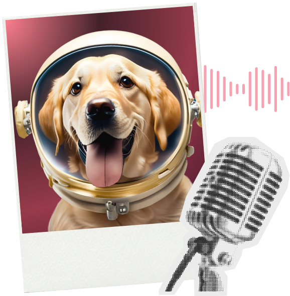 The Pet Food Podcast - Golden Retriever wearing astronaut helmet with microphone