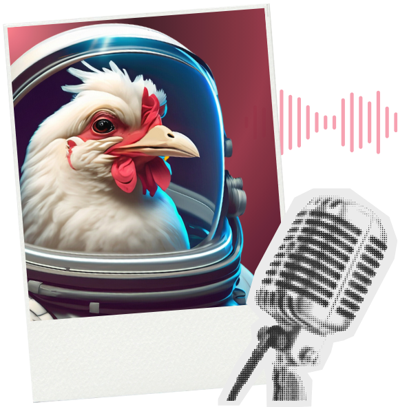 Poultry astronaut with microphone illustration